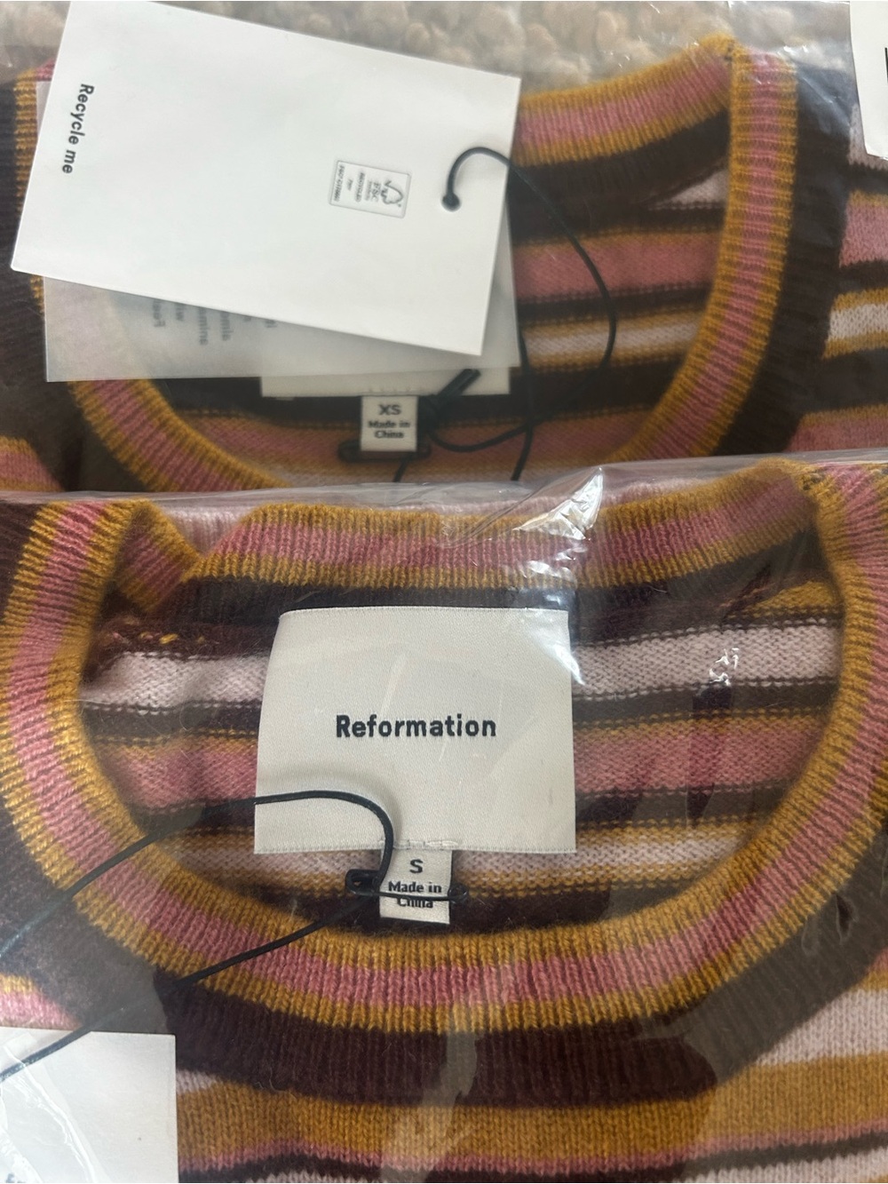 NWT • Reformation Lian Cashmere Crew Swester in Dried Rose Multi Stripe - Picture 7 of 8